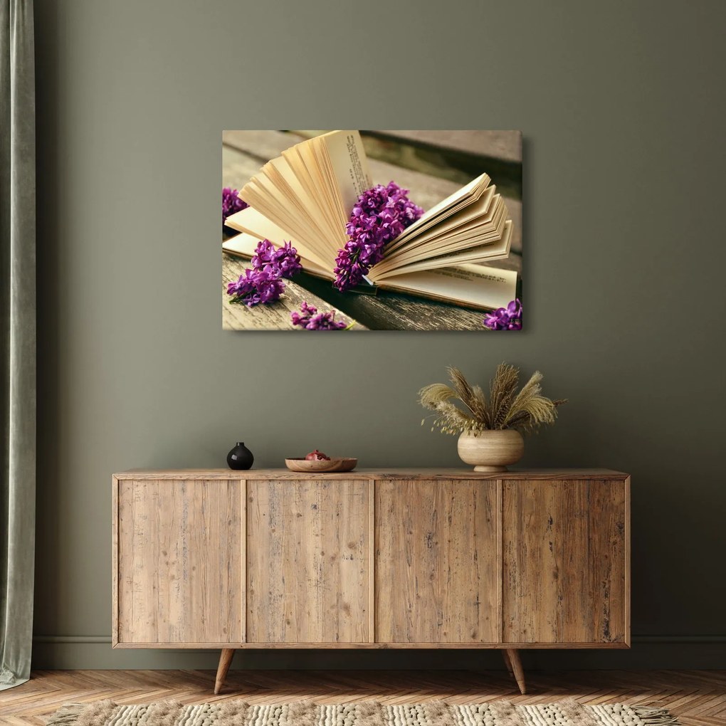 Tablou cu cartea și lavanda (90x60 cm)