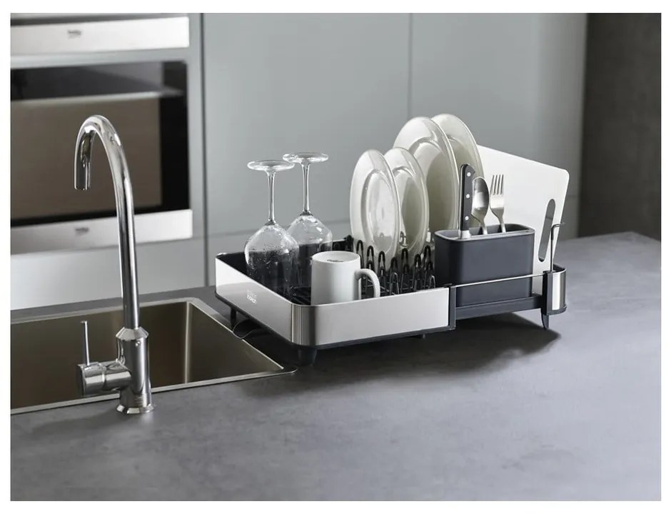 Scurgător de vase gri închis ajustabil din oțel inoxidabil 36x32 cm Extend Steel – Joseph Joseph