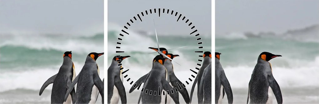Tablou pinguini în ocean (cu ceas) (90x30 cm)