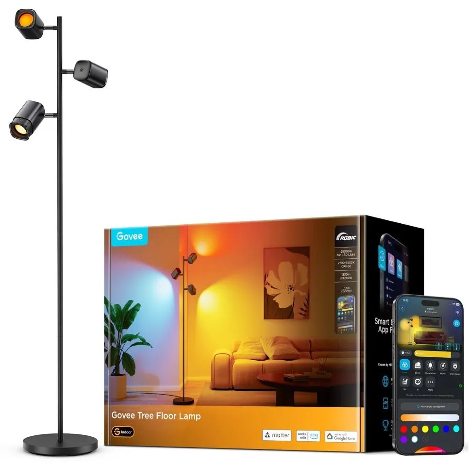 Govee - Lampă de podea LED dimmabilă TREE MATTER RGBICWW/48W/230V Wi-Fi