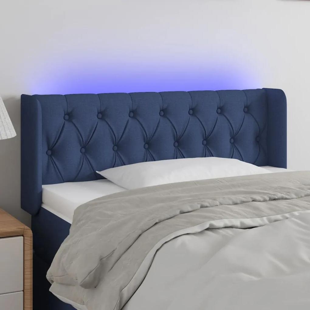 3123568 vidaXL Tăblie de pat cu LED, albastru, 103x16x78/88 cm, textil