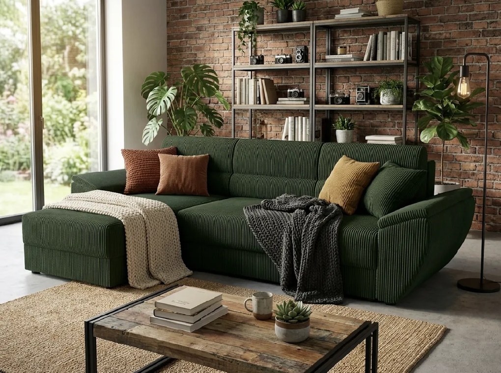 Coltar extensibil de colt TAVERO, verde inchis, reversibil, 251x140 cm