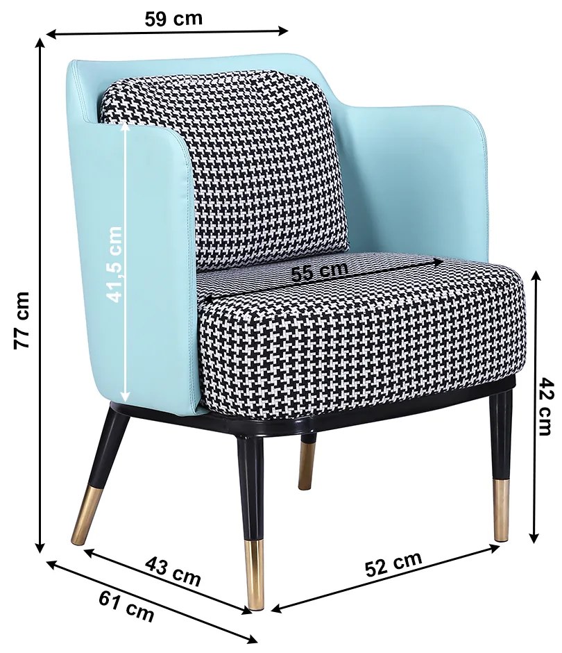 Fotoliu design, model alb-negru/ piele ecologică neo mint, EMREN