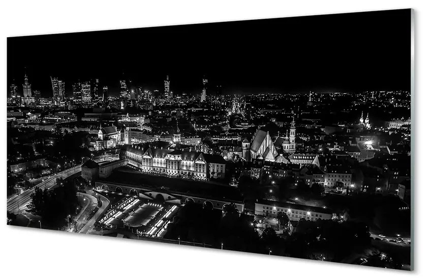 Tablouri acrilice panorama de noapte de zgârie-nori Varșovia