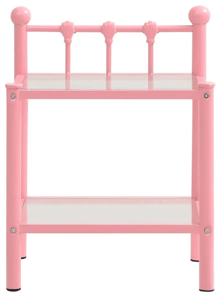 Noptiere, 2 buc., roz si transparent, metal si sticla 2, pink and transparent