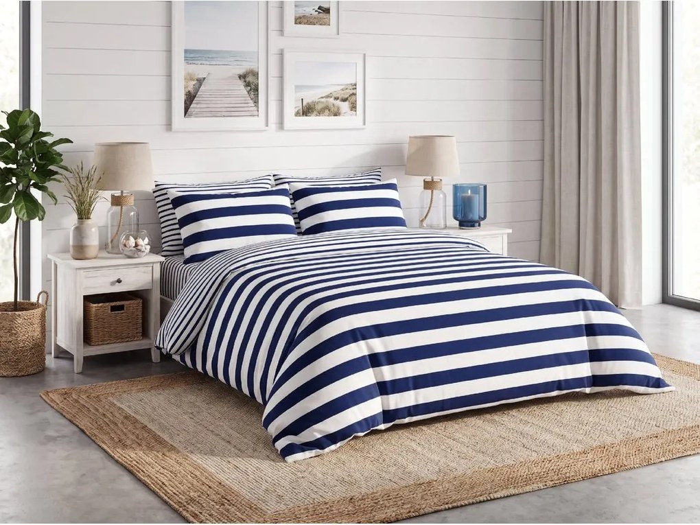 Lenjerie de pat din bumbac COASTLINE albastru-alb Dimensiune lenjerie de pat: 70 x 80 cm | 140 x 200 cm