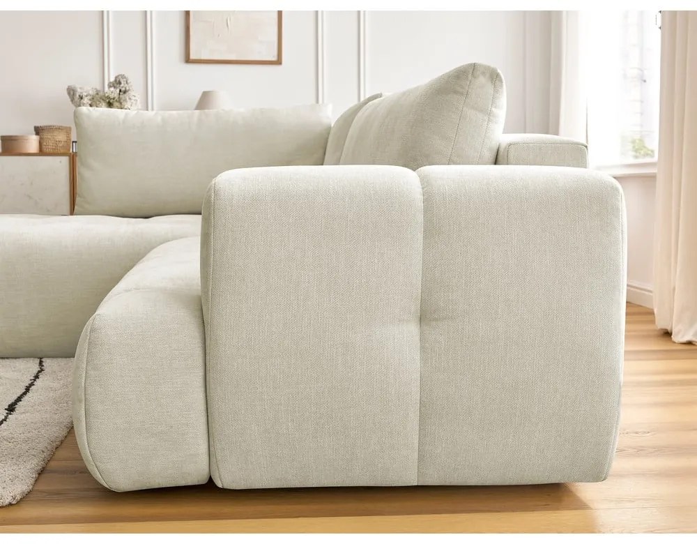 Colțar bej extensibil/cu spațiu de depozitare (cu colț pe partea stângă/în formă de ”L”) Fuji – Bobochic Paris