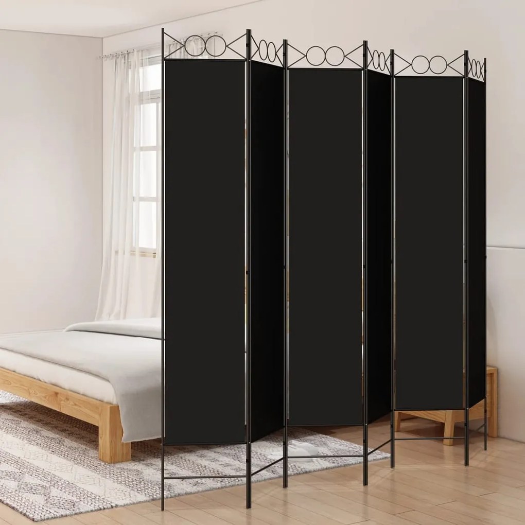 350177 vidaXL Paravan de cameră cu 6 panouri, negru, 240x220 cm, textil