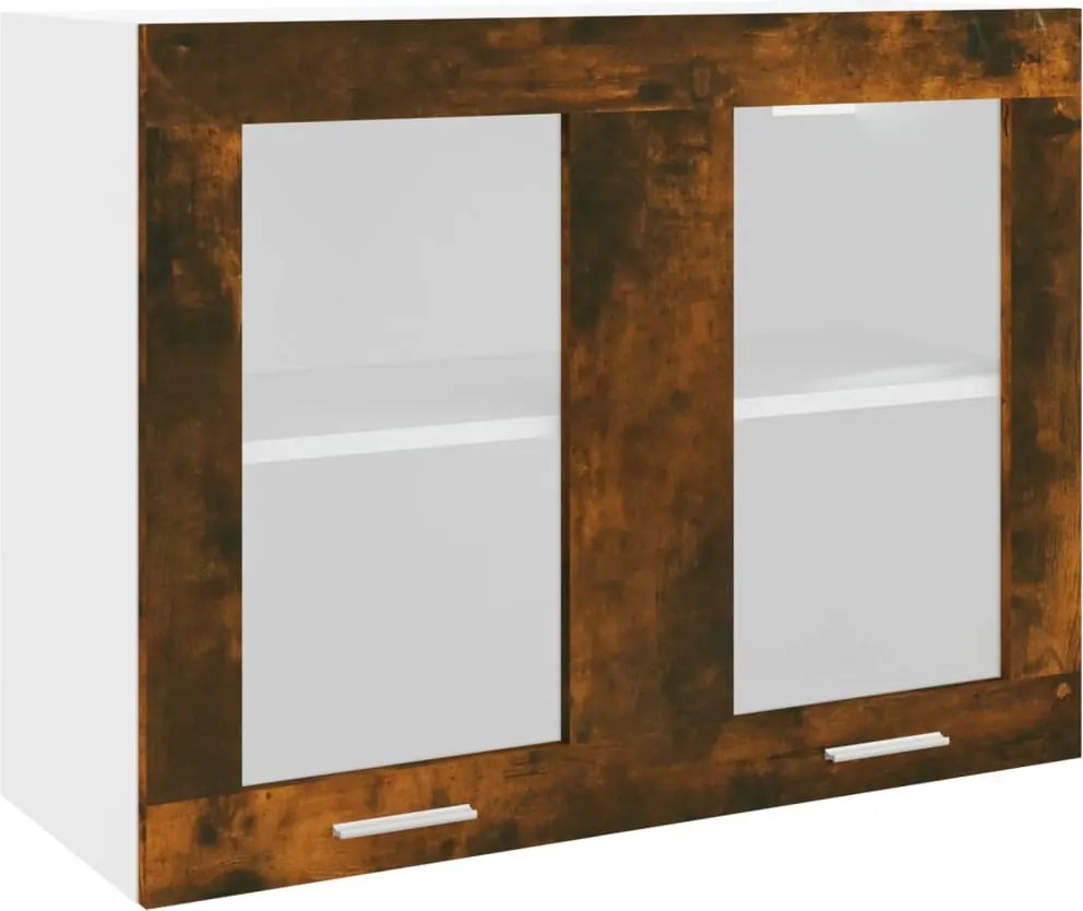 vidaXL Dulap de sticlă suspendat “Lyon”, stejar fumuriu, 80x31x60 cm
