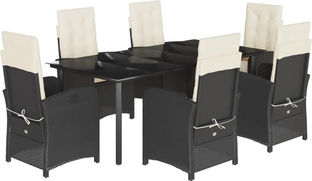 vidaXL Set mobilier de grădină cu perne, 7 piese, negru, poliratan