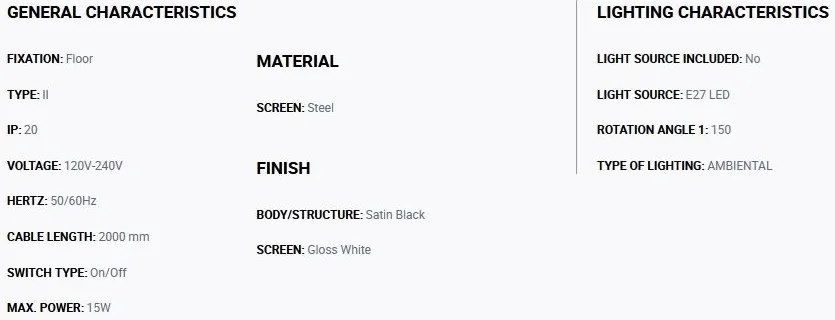 Lampadar de podea metal TATAWIN negru, alb