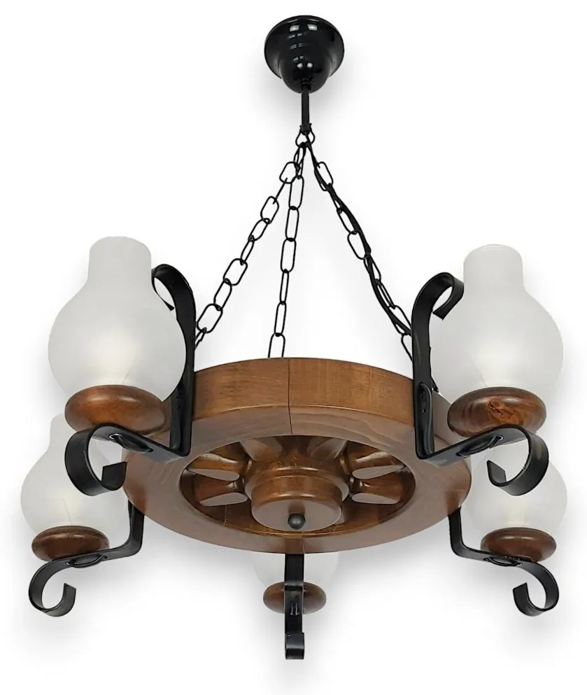 Candelabru rustic fabricat manual din lemn diam.30cm, 5 brate Roata WOOD-RO-SP5D30