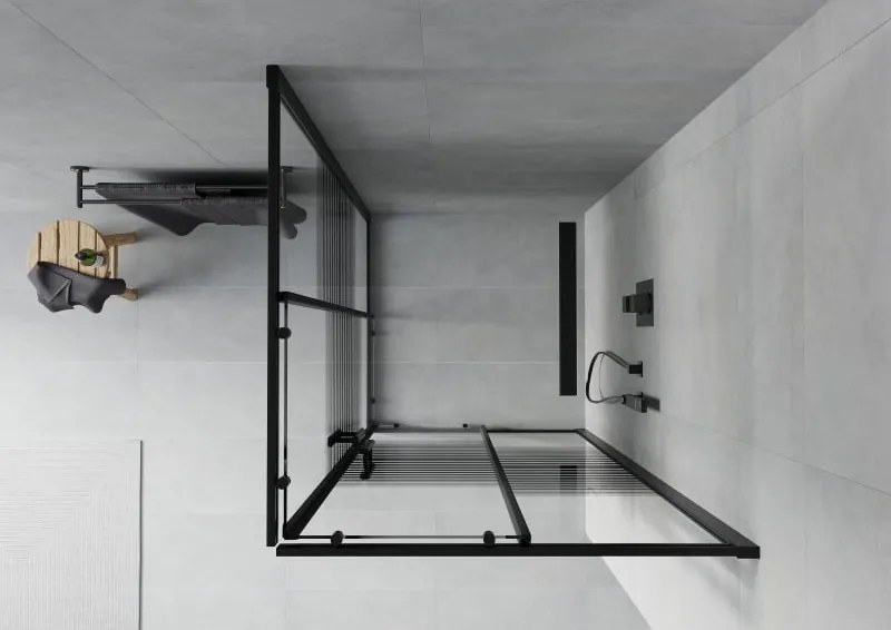 Mexen Rio cabina de duș pătrată 90 x 90 cm, dungi negre, neagră - 860-090-090-70-20