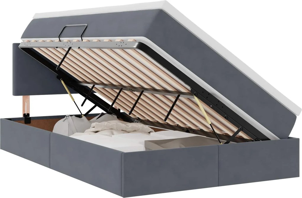 vidaXL Pat cu storage cu saltea Gri închis 120 x 190 cm Catifea