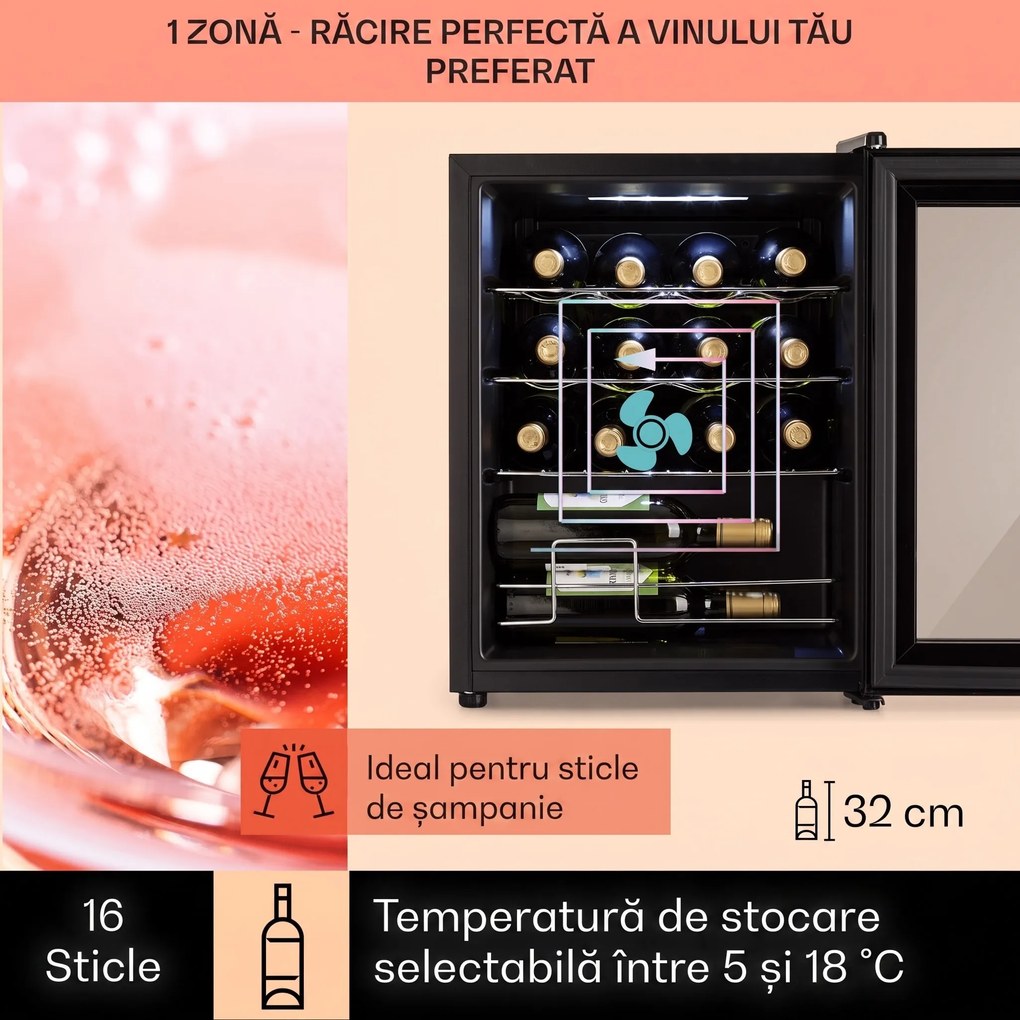 Klarstein Shiraz, răcitor de vinuri, 42 l, panou de control tactil, 131 W, 5 - 18 °C, negru