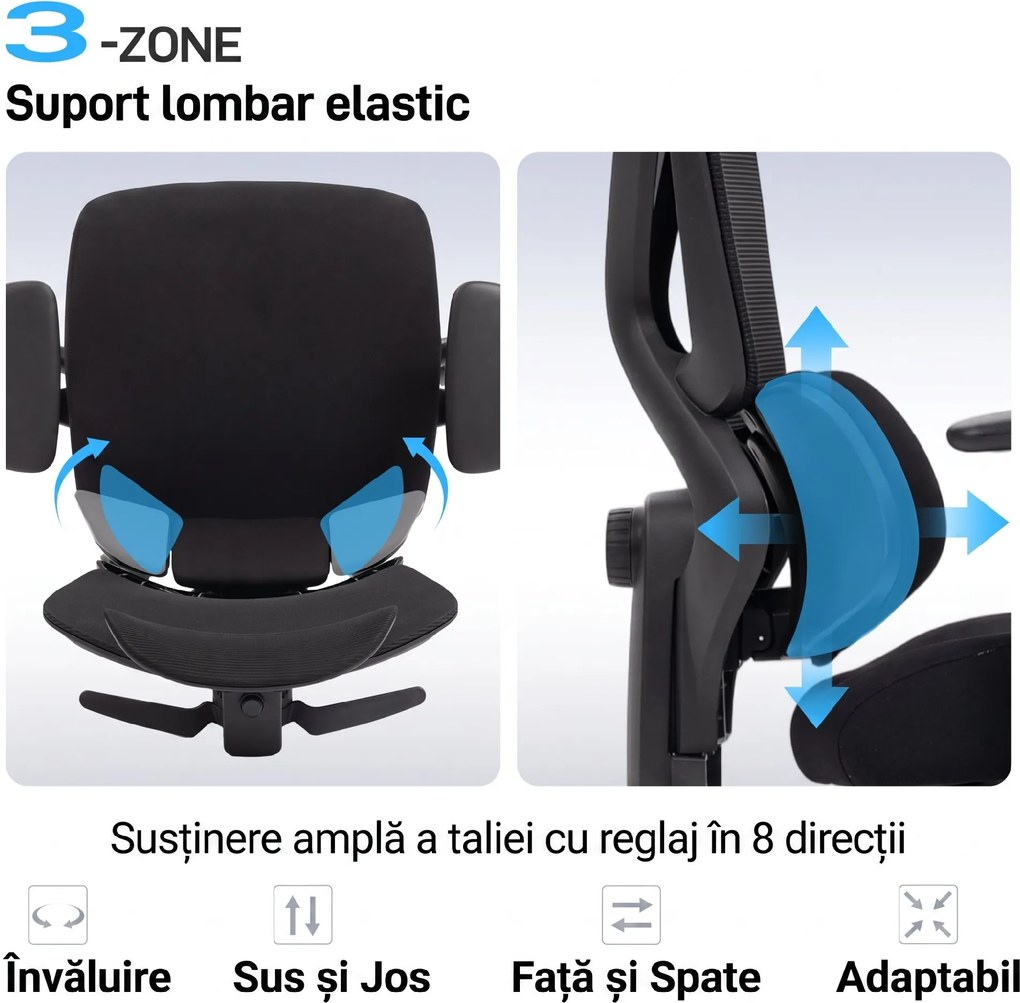 HOMCOM Scaun de birou ergonomic, cu suport lombar dinamic și suport pentru picioare, 73x75x120-128 cm, negru | Aosom Romania