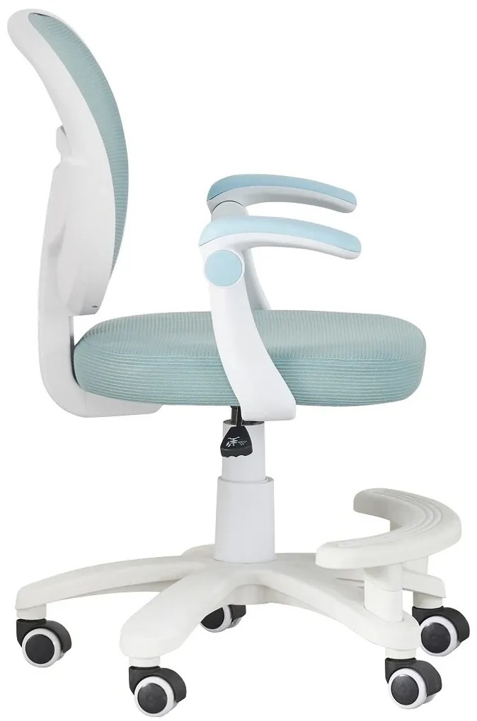 RESIGILAT- Scaun ergonomic pentru copii, spatar Mesh, cotiere rabatabile, inaltime reglabila, suport picioare reglabil, rotativ, Albastru deschis