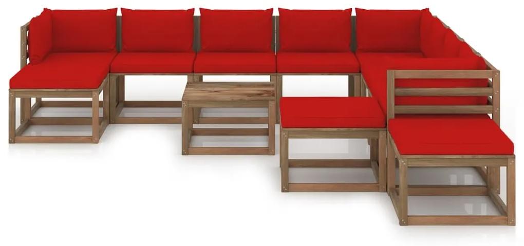 Set mobilier de gradina cu perne rosii, 12 piese