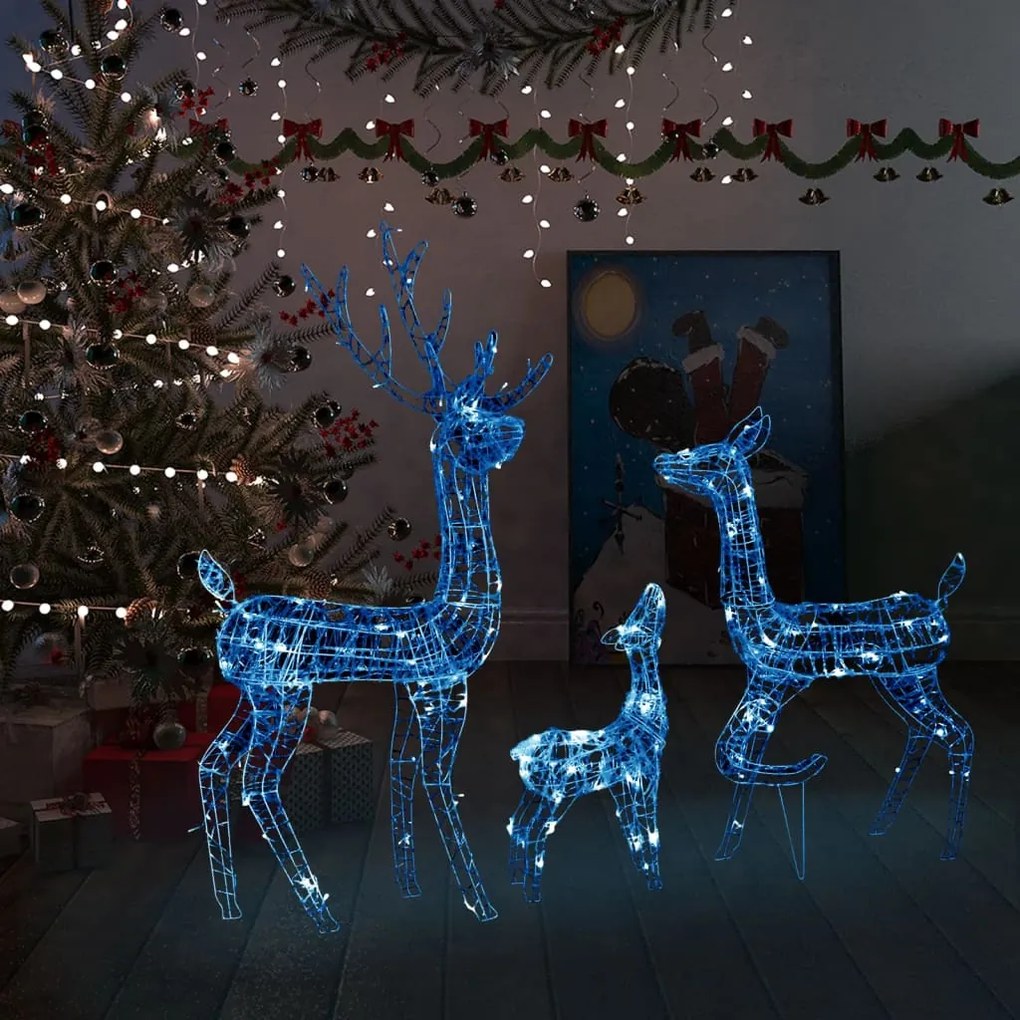 Decoratiune de Craciun familie reni 300 LED-uri albastru acril
