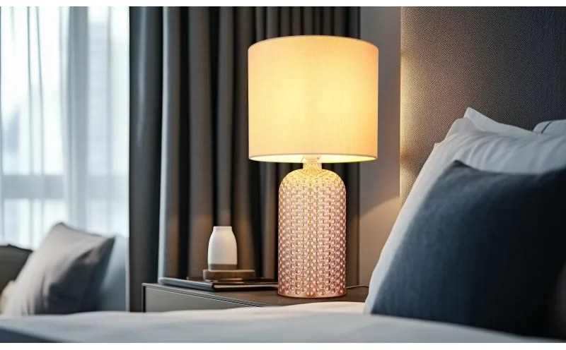 Lampa de masa cu baza din sticla abajur textil SOFIA sampanie
