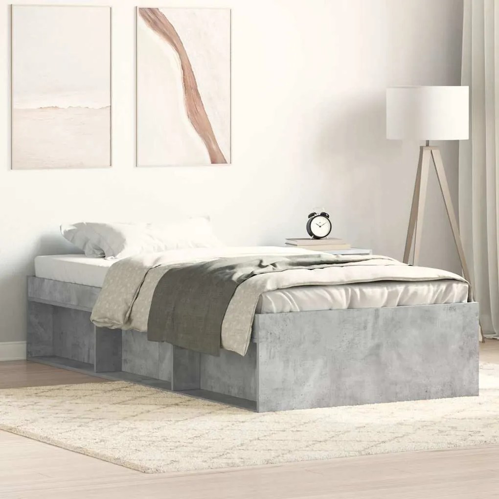 vidaXL Cadru de pat mic single, gri beton, 75x190 cm