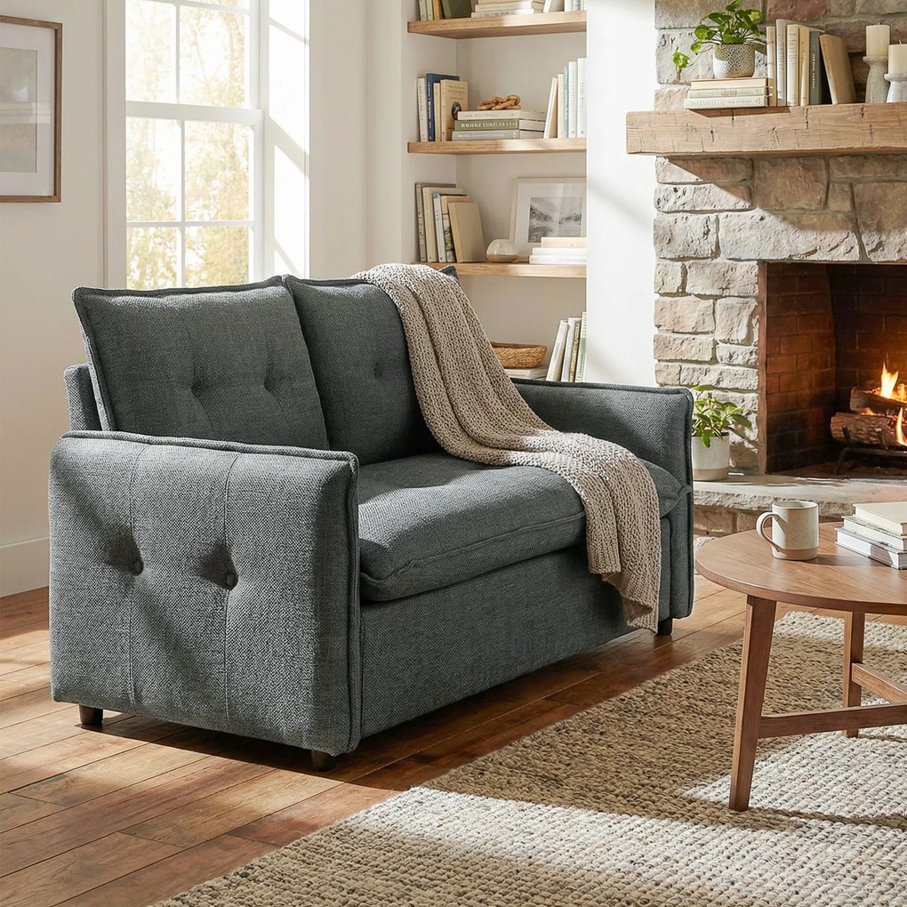 HOMCOM Canapea 2 locuri, canapea de living modernă 131 cm cu șezut căptușit, perne cu arcuri, țesătură tip in, gri închis | Aosom Romania