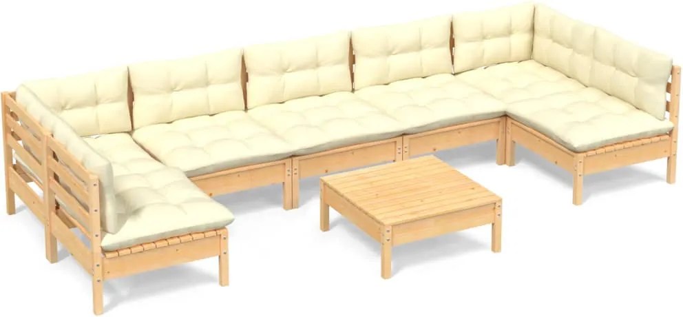 vidaXL Set mobilier de grădină cu perne crem, 8 piese, lemn masiv pin
