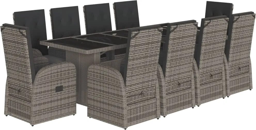vidaXL Set mobilier de grădină cu perne, 11 piese, gri, poliratan