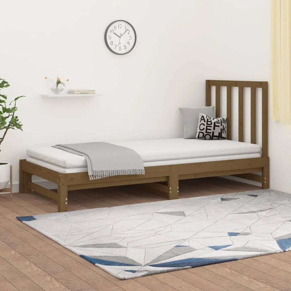 3108330 vidaXL Pat de zi extensibil maro miere 2x(90x190) cm lemn masiv de pin