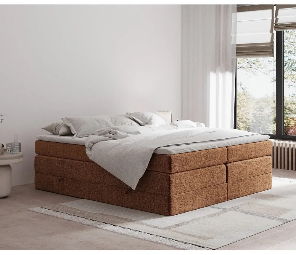 Pat boxspring portocaliu cu spațiu de depozitare/fără tăblie 140x200 cm Juniper – Maison de Rêve