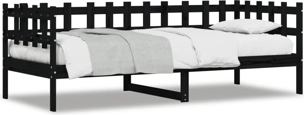 vidaXL Pat de zi, negru, 80x200 cm, lemn masiv de pin