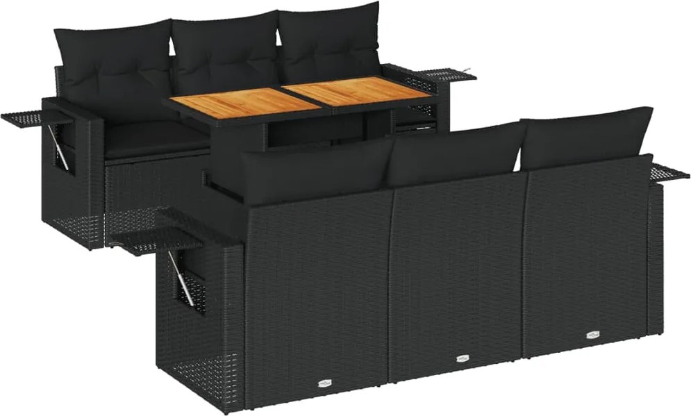 vidaXL Set canapele de grădină cu perne, 7 piese, negru, poliratan