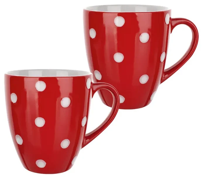 Set căni din ceramică PUNCTE, roşii, 400 ml, 2 buc.