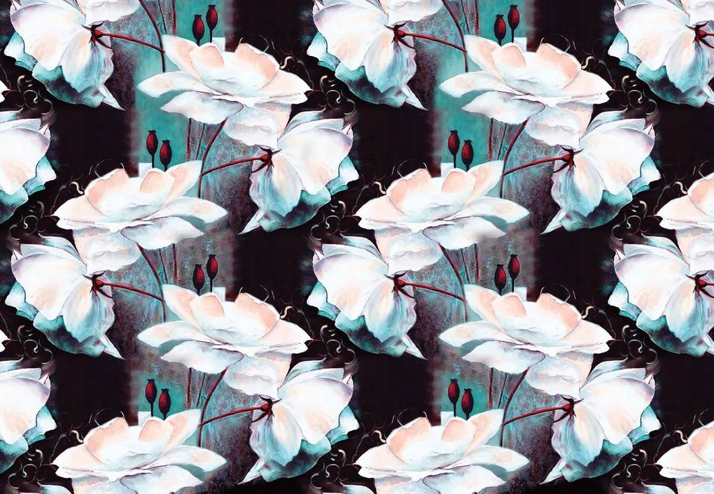 Fototapet - Ornament floral - turcuaz (152,5x104 cm)