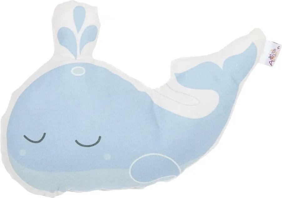 Pernă din amestec de bumbac pentru copii Mike & Co. NEW YORK Pillow Toy Whale, 35 x 24 cm, albastru