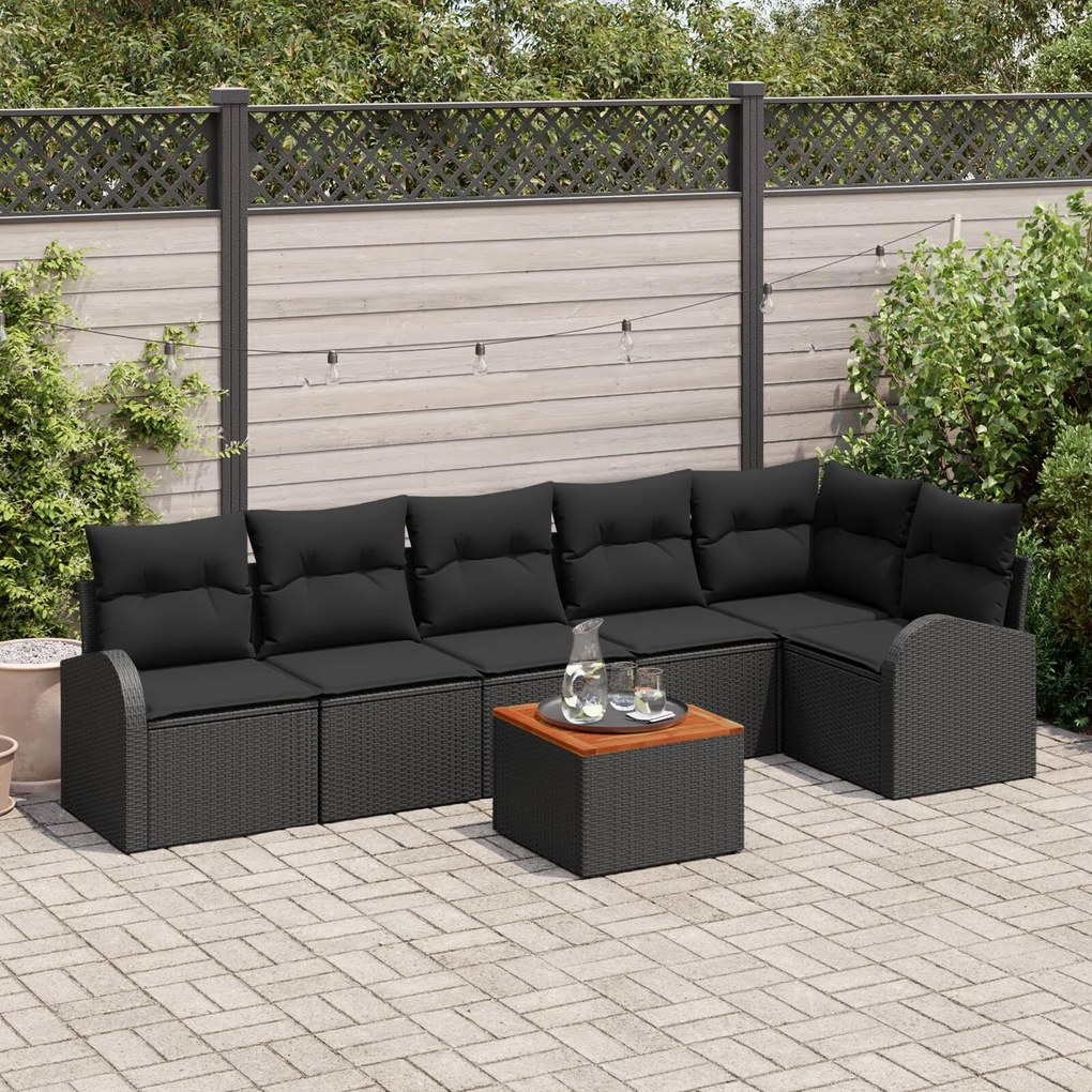 vidaXL Set canapea de grădină 7 piese cu perne negru poli ratan acacia