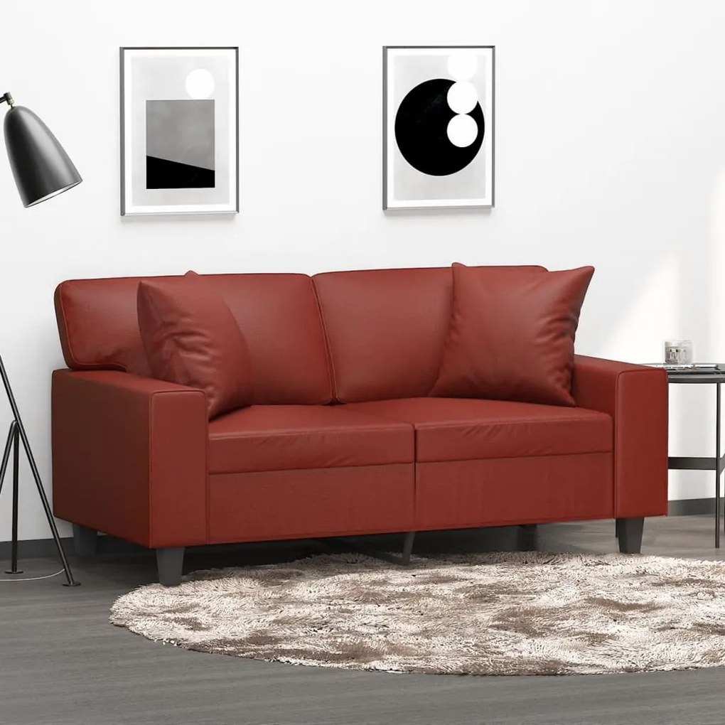 3153057 vidaXL Canapea 2 locuri, perne&pernuțe roșu vin 120 cm piele ecologică