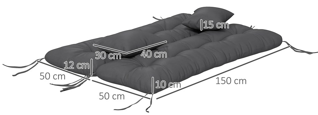 Outsunny Set de 4 Perne pentru Sezut si Spatar de Exterior, Inclusiv 2 Perne Decorative, Hidrofobe, pentru Canapea sau Leagan, Gri | Aosom Romania