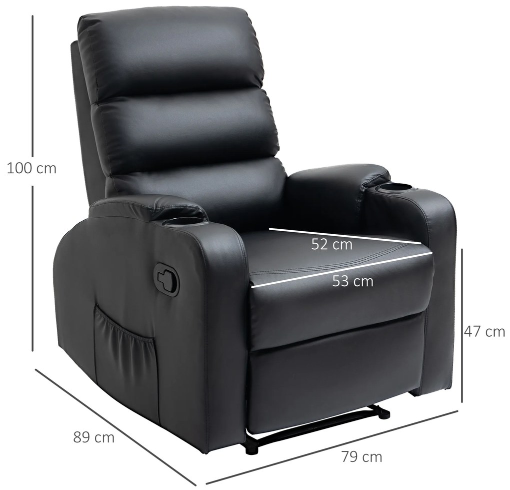 HOMCOM Fotoliu de relaxare rabatabil cu suport pentru picioare reglabil acoperit sintetic, negru, 79x89x100cm