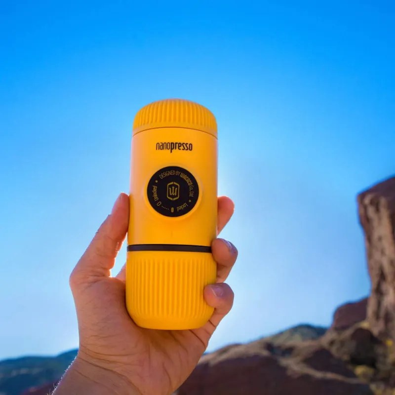 Aparat de espresso portabil Wacaco Nanopresso Yellow Patrol, 18 bar, 80 ml, Pentru cafea măcinată, Nu necesită reîncărcare și nu funcționează cu baterii, Galben