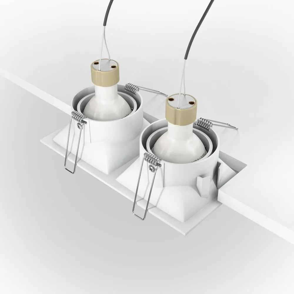 Corp incastrabil cu 2 spoturi directionabile design tehnic Dot alb
