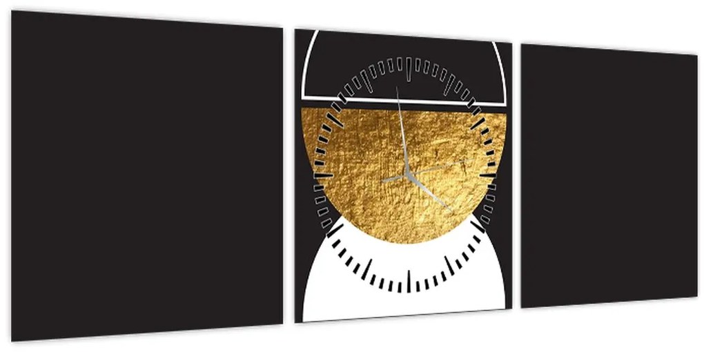 Tablou - Abstracție de aur și negru N⁰2 (cu ceas) (90x30 cm)
