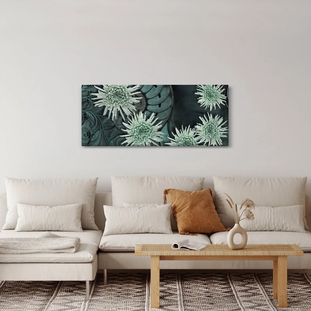 Tablou - Flori verzi (120x50 cm)