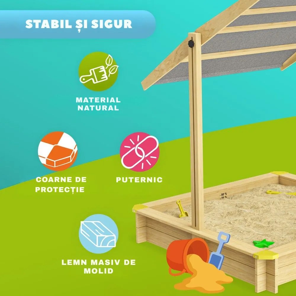 Cutie de nisip cu acoperiș SANDY, din lemn de brad, 120x120x120cm Jurhan