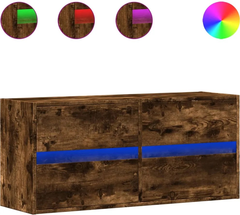 vidaXL Comodă TV de perete cu lumini LED, stejar fumuriu, 100x31x45 cm