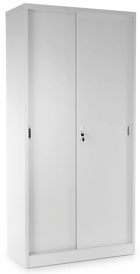 Dulap metalic universal cu uși glisante 90 x 40 x 185 cm, încuietoare cilindrică, gri - ral 7035