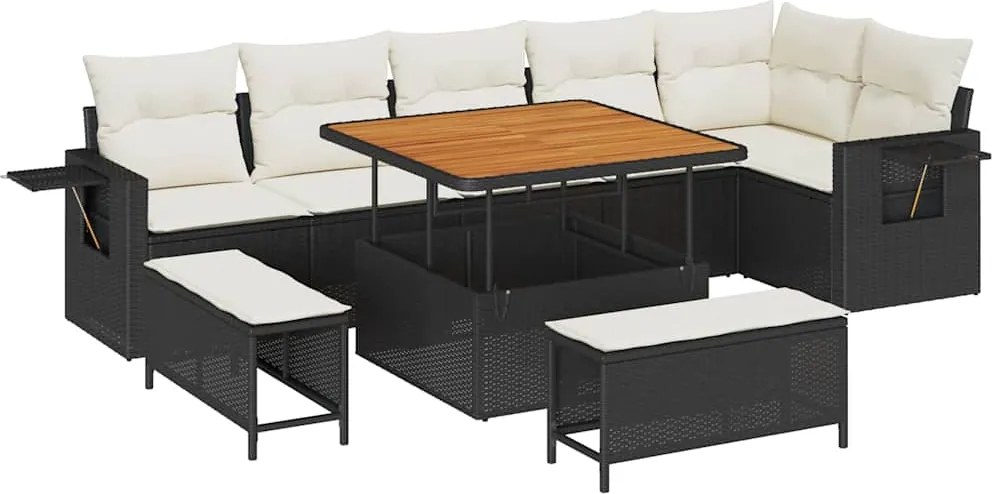 vidaXL Set de canapele pentru grădină 11 pcs Negru și Crem poliratan