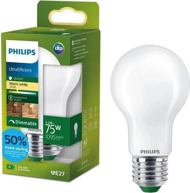 Bec LED dimabil Philips ULTRAEFFICIENT A60 E27/5,2W/230V 2700K