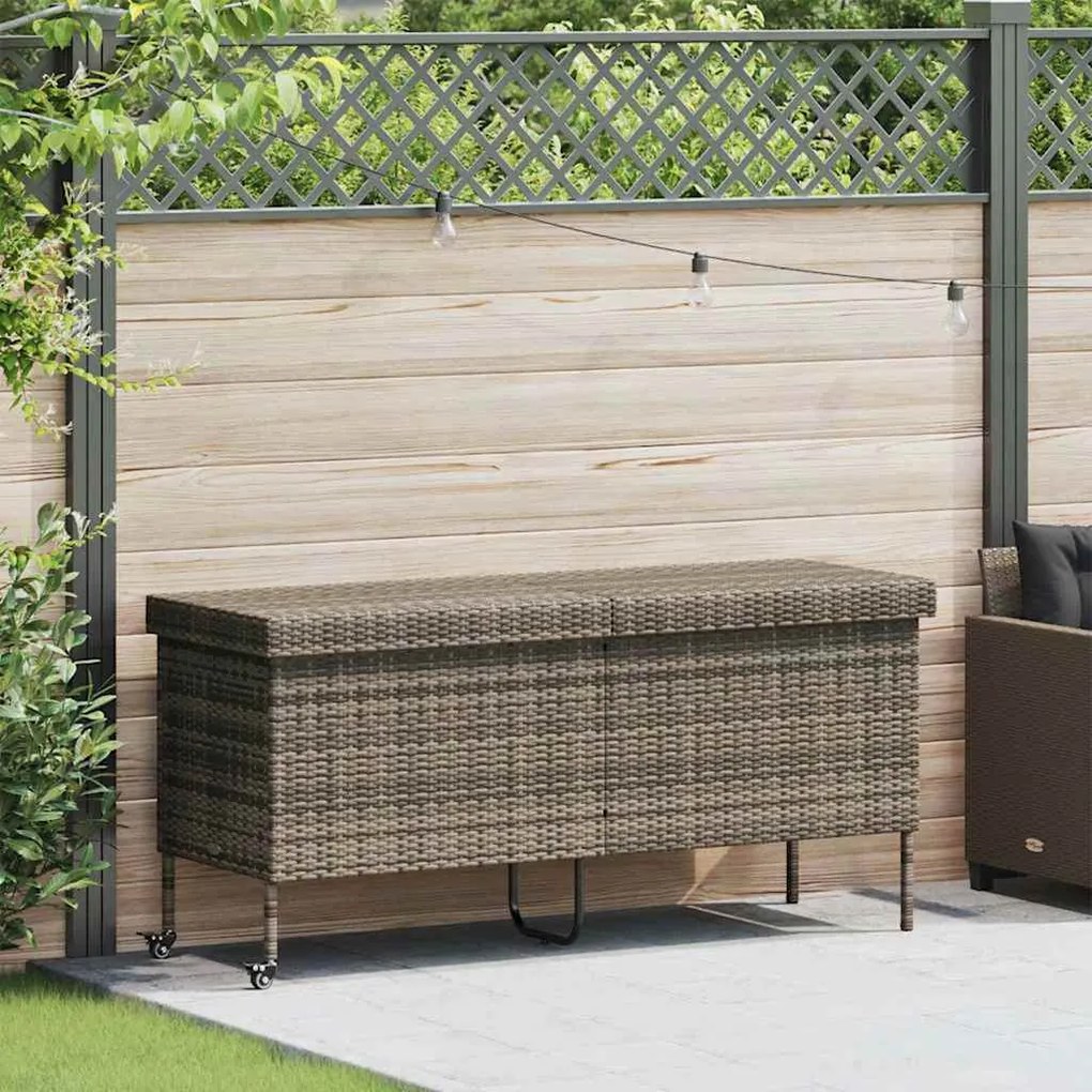 vidaXL Ladă depozitare de grădină cu roți, gri 160x55x75 cm poliratan