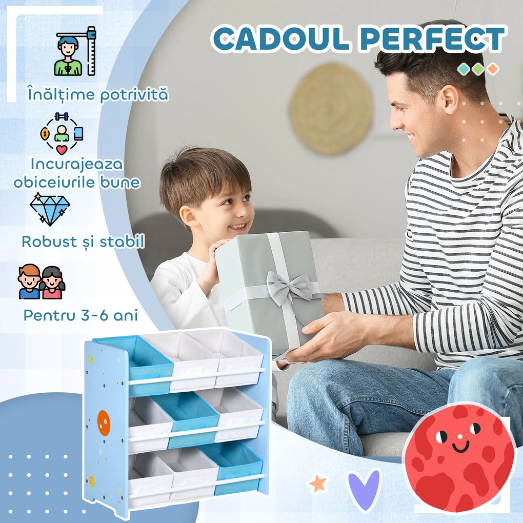 ZONEKIZ Dulap pentru Jucării cu 9 Coșuri Detasabile din Țesătură Albastru | Aosom Romania